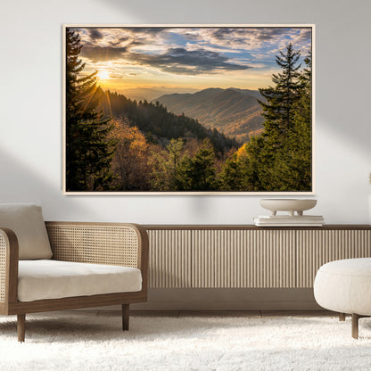 73692479-MGV-CV-36X24-Smoky Mountains Wall Art Canvas Print, Framed Forest Mountain Art Picture Print, Spring Mountain Perfect Spring Style Decor