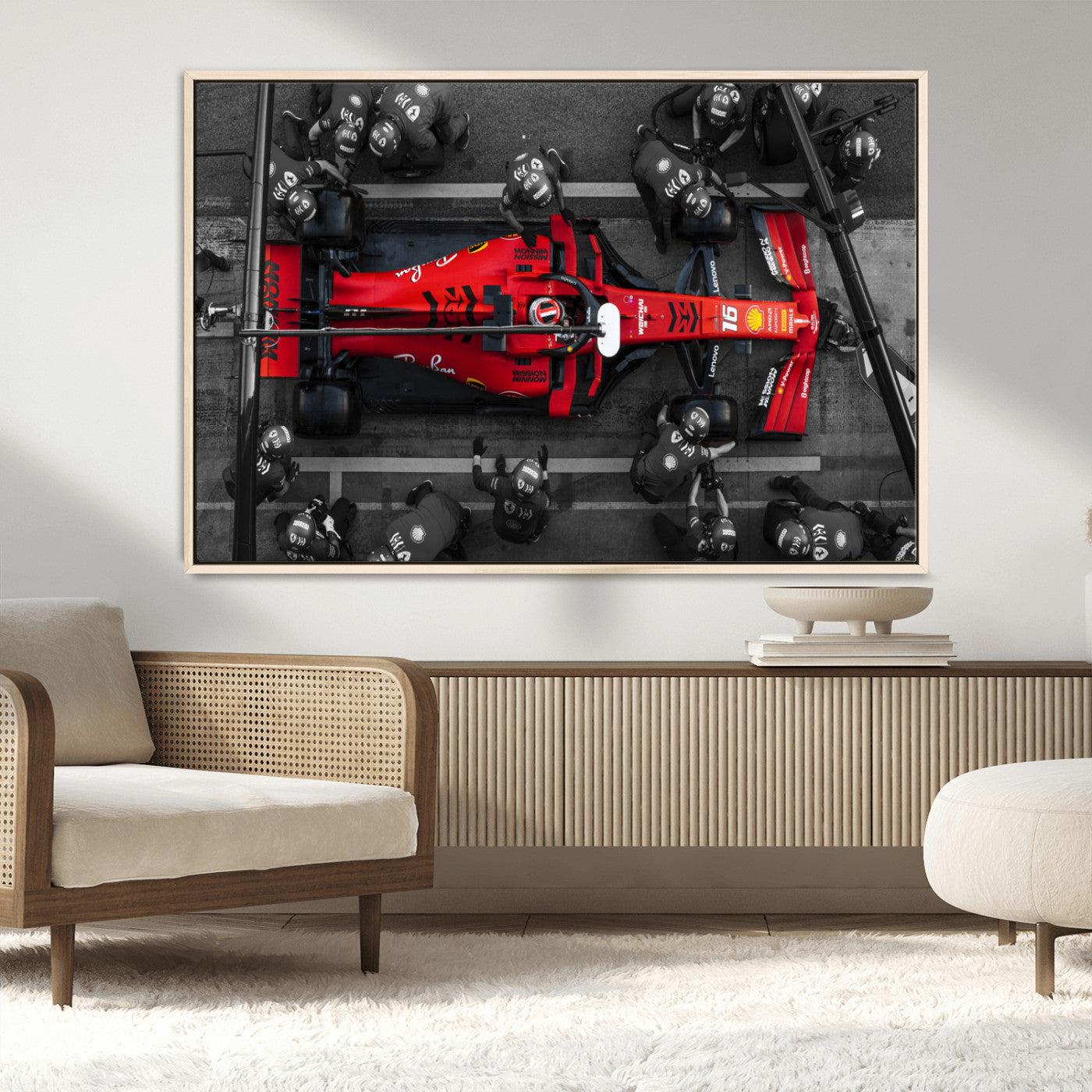 99356-MGV-CV-36X24-Ferrari Pit Stop Wall Art – Formula 1 Racing Car Canvas Print, Red Speed Machine Motorsport Decor for Office, Garage, Man Cave or