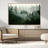 167720496-MGV-CV-36X24-Misty Forest Wall Art – Serene Evergreen Trees Canvas Print, Foggy Mountain Nature Landscape Decor for Bedroom, Living Room or
