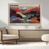 49228-MGV-FC-93X47-3P_Black-Kusama Wall Art – Vibrant Japanese Landscape Canvas Print, Modern Abstract Mountain and River Decor for Living Room, Office or Art