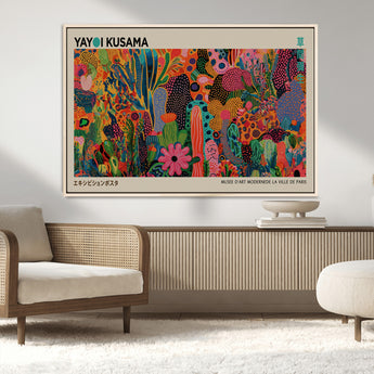 40791-MGV-CV-36X24-Kusama Inspired Wall Art – Vibrant Abstract Floral Jungle Canvas Print, Bold Pop Art Botanical Decor for Living Room, Bedroom, or