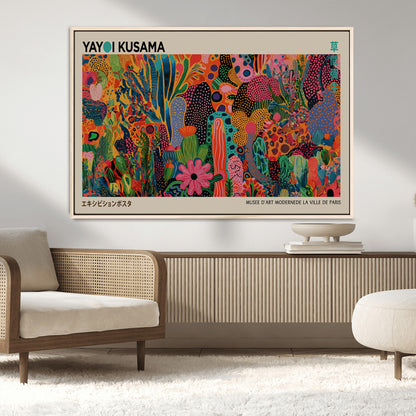 40791-MGV-CV-36X24-Kusama Inspired Wall Art – Vibrant Abstract Floral Jungle Canvas Print, Bold Pop Art Botanical Decor for Living Room, Bedroom, or