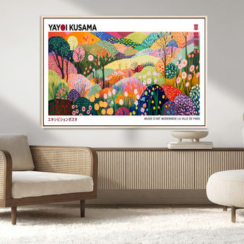 75201-MGV-CV-36X24-Yayoi Kusama Floral Wall Art – Vibrant Abstract Landscape Canvas Print, Modern Pop Art Poster for Living Room, Bedroom, or Gallery