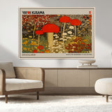 38013-MGV-FC-36X24_Natural-Yayoi Kusama Inspired Mushroom Garden Wall Art – Whimsical Botanical Canvas Print, Surreal Nature Poster, Fantasy Floral Artwork