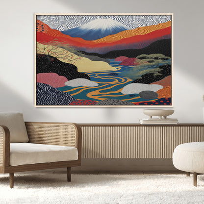 32131-MGV-CV-36X24-Japanese Mount Fuji Wall Art – Abstract Landscape Canvas Print with Swirling Sky & River, Modern Minimalist Asian Inspired Poster