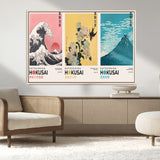 Katsushika-MGV-CV-36X24-Katsushika Hokusai Wall Art Set – The Great Wave, Hydrangea and Swallow, Fine Wind Canvas Prints, Japanese Ukiyo e Style Home and
