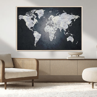 19124-MGV-CV-36X24-Modern World Map Wall Art – Black and White Canvas Print, Minimalist Global Map Decor for Office, Study, Bedroom or Living Room