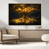 59580-MGV-FC-36X24_Natural-Glowing Tree Wall Art – Golden Fantasy Nature Canvas Print, Mystical Illuminated Tree Painting Poster for Living Room, Bedroom,