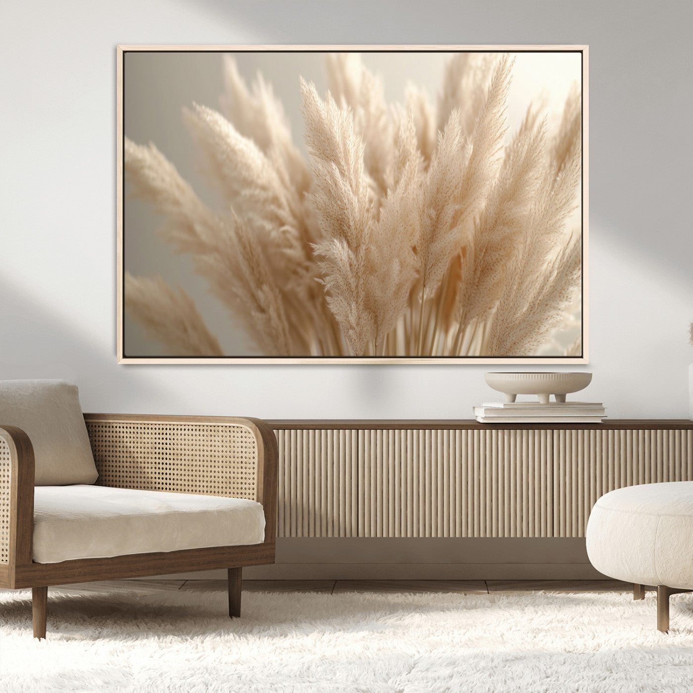 50300-MGV-CV-36X24-Pampas Grass Wall Art Canvas Print, Framed Minimalist Pampas Grass Art Picture Print, Beige Pampas Grass Perfect Minimalist Boho