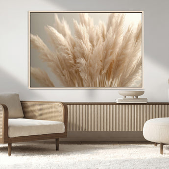 50300-MGV-CV-36X24-Pampas Grass Wall Art Canvas Print, Framed Minimalist Pampas Grass Art Picture Print, Beige Pampas Grass Perfect Minimalist Boho