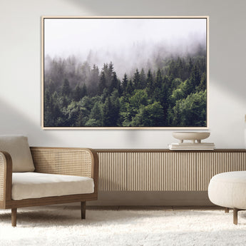 42578900-MGV-CV-36X24-Misty Pine Forest Wall Art – Tranquil Foggy Mountain Canvas Print, Nature Landscape Décor for Bedroom, Living Room, Cabin or