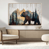 90077-MGV-CV-36X24-Wood Grizzly Bear Wall Art Canvas Print, Framed Abstract Bear Art Picture Print, Bear in Forest Perfect Rustic Lodge Decor Artwork