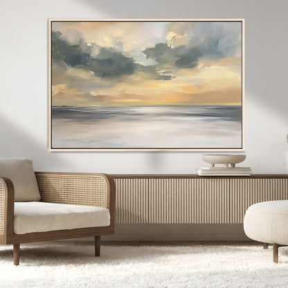 45544-MGV-CV-36X24-Ocean Sunset Wall Art – Serene Seascape Canvas Print with Golden Sky and Calm Water, Coastal Beach Artwork for Living Room,