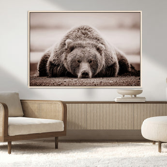 20611-MGV-CV-36X24-Grizzly Bear Wall Art – Majestic Wildlife Sepia Canvas Print, Rustic Nature Animal Artwork for Cabin, Lodge, Living Room, Bedroom,