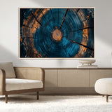 65231-MGV-FC-36X24_Natural-Blue and Gold Tree Ring Wall Art – Rustic Abstract Wood Slice Canvas Print, Modern Nature Inspired Artwork for Living Room,