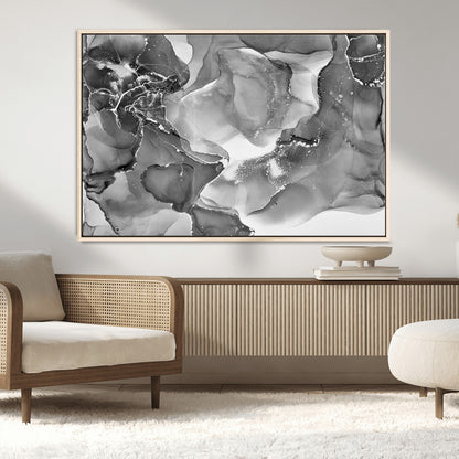 15911-MGV-CV-36X24-Black and White Abstract Wall Art – Modern Ink Swirl Canvas Print, Minimalist Contemporary Painting for Living Room, Bedroom,