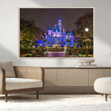 63560-MGV-FC-36X24_Natural-Fairy Tale Castle Wall Art – Magical Night Scene Canvas Print with Lights and Gardens, Fantasy Architecture Artwork for Living