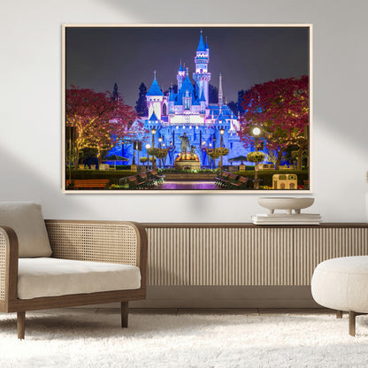 66710-MGV-CV-36X24-Enchanted Castle Wall Art – Magical Night Scene Canvas Print with Glowing Lights, Fantasy Architecture Artwork for Living Room,