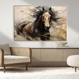 53001-MGV-FC-36X24_Natural-Wild Horse Wall Art – Majestic Stallion Canvas Print with Flowing Mane, Rustic Western Style Painting for Living Room, Office or