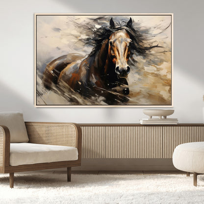 53001-MGV-FC-36X24_Natural-Wild Horse Wall Art – Majestic Stallion Canvas Print with Flowing Mane, Rustic Western Style Painting for Living Room, Office or