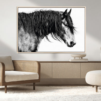 57694-MGV-CV-36X24-Horse Portrait Wall Art – Black and White Canvas Print with Detailed Stallion Profile, Rustic Farmhouse Equestrian Artwork for