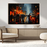 32816-MGV-FC-36X24_Natural-City Jazz Night Wall Art – Modern Abstract Urban Street Scene Canvas Print, Moody Music-Themed Decor for Living Room, Office, or
