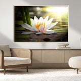 40478-MGV-CV-36X24-Water Lily Wall Art – White Lotus Flower Canvas Print with Sunlight Reflection, Serene Botanical Artwork for Living Room, Bedroom,