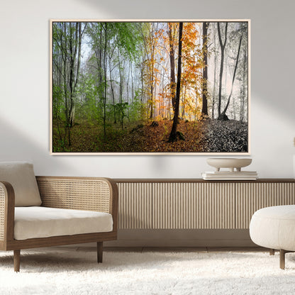 95317-MGV-CV-36X24-Four Seasons Forest Wall Art – Panoramic Nature Canvas Print Showing Spring, Summer, Autumn and Winter Landscape for Living Room,