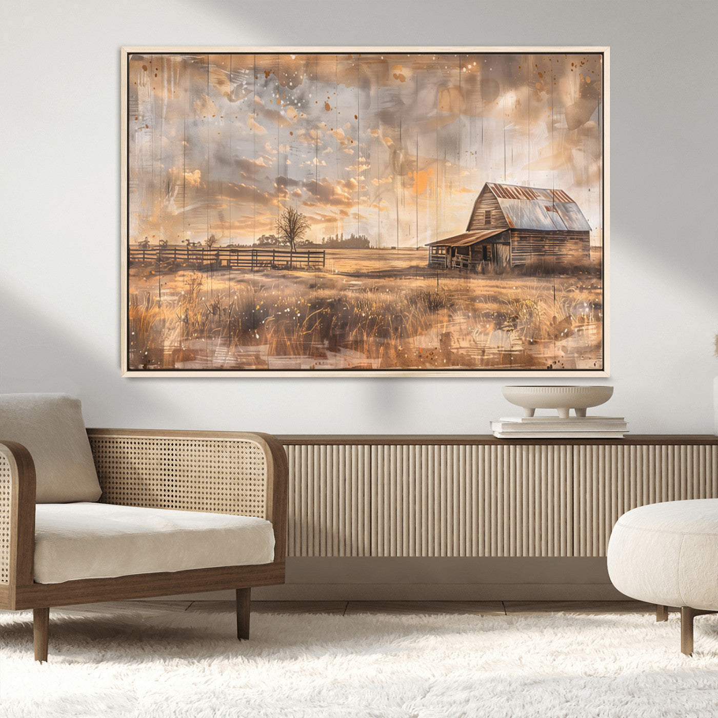 FARM2-MGV-CV-36X24-Rustic Farmhouse Wall Art Canvas Print, Framed Old Barn Art Picture Print, Southwestern Farmhouse Perfect Rustic Decor Artwork