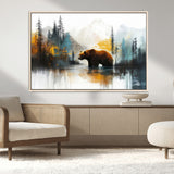 50308-MGV-CV-36X24-Abstract Rustic Bear Wall Art – Forest and Mountain Scene Canvas Print, Nature Artwork for Modern Farmhouse or Log Cabin Decor