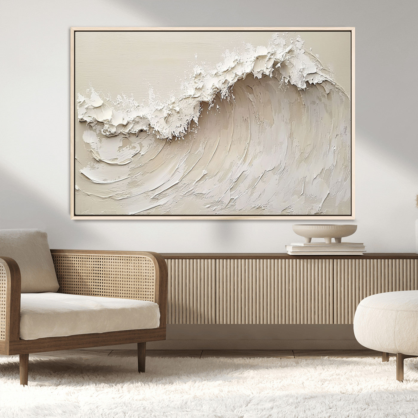 45175-MGV-FC-36X24_Natural-Textured Wave Wall Art Canvas Print, Framed Minimal Seascape Art Picture Print, Elegant Wave Perfect Modern Coastal Decor Artwork