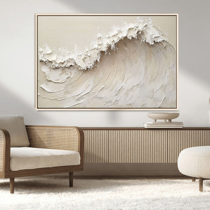 45175-MGV-FC-36X24_Natural-Textured Wave Wall Art Canvas Print, Framed Minimal Seascape Art Picture Print, Elegant Wave Perfect Modern Coastal Decor Artwork