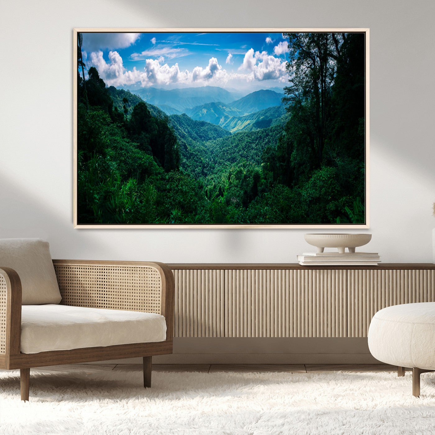 74439378-MGV-CV-36X24-Tropical Jungle Wall Art Canvas Print, Framed Lush Valley Art Picture Print, Forest Mountains Perfect Tropical Wilderness Decor