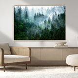 17393683-MGV-CV-36X24-Misty Forest Art Wall Art Canvas Print, Framed Foggy Mountain Art Art Picture Print, Scenic Wall Print Perfect Decor Artwork