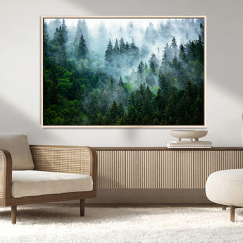 17393683-MGV-CV-36X24-Misty Forest Art Wall Art Canvas Print, Framed Foggy Mountain Art Art Picture Print, Scenic Wall Print Perfect Decor Artwork