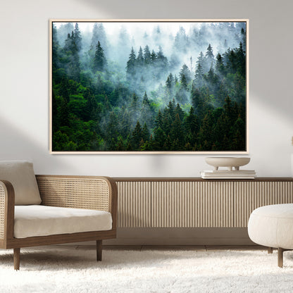 17393683-MGV-CV-36X24-Misty Forest Art Wall Art Canvas Print, Framed Foggy Mountain Art Art Picture Print, Scenic Wall Print Perfect Decor Artwork