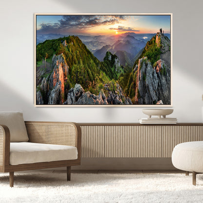 51582565-MGV-CV-36X24-Mountain Sunrise Panorama Wall Art – Scenic Landscape Canvas Print, Hiking Adventure Nature Photography, Large Mountain Range Wall