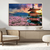 32331262-MGV-CV-36X24-Mount Fuji Japan Wall Art – Cherry Blossom Landscape Canvas Print, Chureito Pagoda Sunset Photography, Japanese Nature Travel