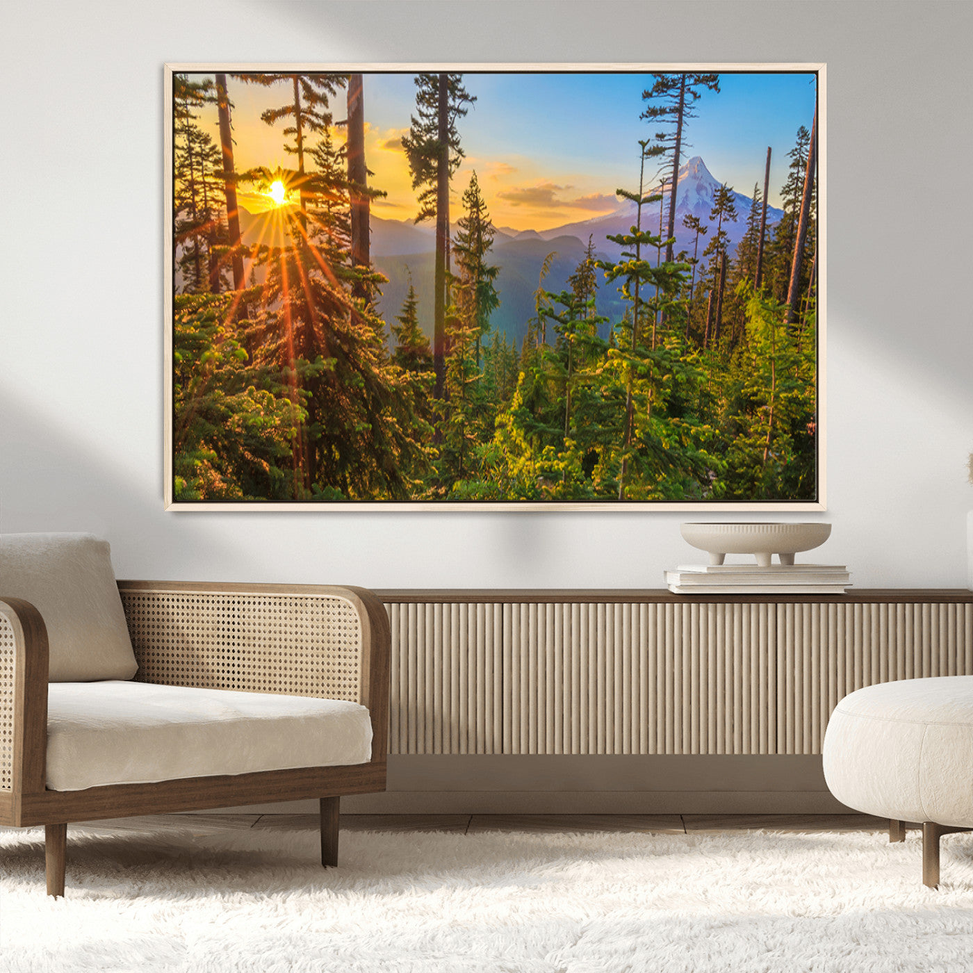 83544043-MGV-CV-36X24-Forest Sunset Wall Art Canvas Print, Framed Sunset Trees Art Picture Print, Green Pines Perfect Rustic Nature Decor Artwork