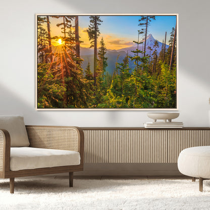 83544043-MGV-CV-36X24-Forest Sunset Wall Art Canvas Print, Framed Sunset Trees Art Picture Print, Green Pines Perfect Rustic Nature Decor Artwork
