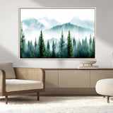 16716676-MGV-CV-36X24-Pine Forest Wall Art Canvas Print, Framed Misty Mountains Art Picture Print, Foggy Trees Perfect Moody Forest Decor Artwork