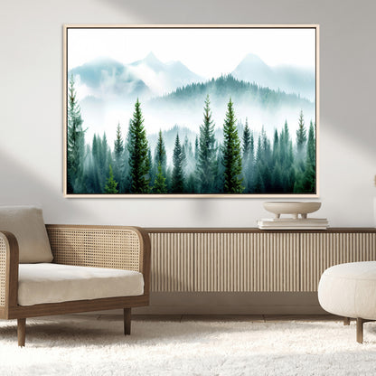 16716676-MGV-CV-36X24-Pine Forest Wall Art Canvas Print, Framed Misty Mountains Art Picture Print, Foggy Trees Perfect Moody Forest Decor Artwork