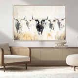 40397799-MGV-FC-36X24_Natural-Texas Longhorn Wall Art Canvas Print, Framed Rustic Herd Art Picture Print, Western Bull Perfect Neutral Western Decor Artwork