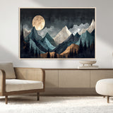 11060882-MGV-CV-36X24-Moonlit Mountains Wall Art Canvas Print, Framed Forest Silhouette Art Picture Print, Night Landscape Perfect Modern Forest Decor