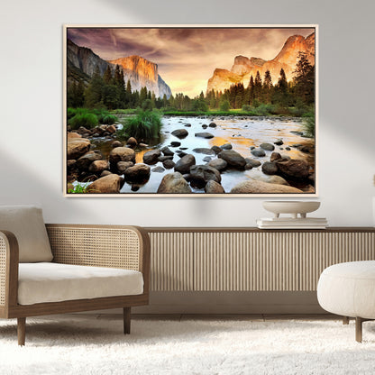 90956031-MGV-CV-36X24-Yosemite Valley Wall Art – Scenic Mountain River Landscape Canvas Print, Nature Photography for Living Room, Bedroom, Cabin,