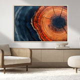 57732250-MGV-FC-36X24_Natural-Tree Ring Abstract Wall Art – Blue Orange Wood Grain Canvas Print, Modern Rustic Nature Artwork for Living Room, Office,