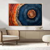 72209152-MGV-CV-36X24-Abstract Tree Ring Wall Art – Vibrant Blue Orange Wood Grain Canvas Print, Rustic Modern Nature Artwork for Living Room, Office,