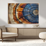 18032999-MGV-CV-36X24-Tree Ring Wall Art – Blue Brown Abstract Wood Slice Canvas Print, Rustic Modern Nature Decor for Living Room, Office, Bedroom or