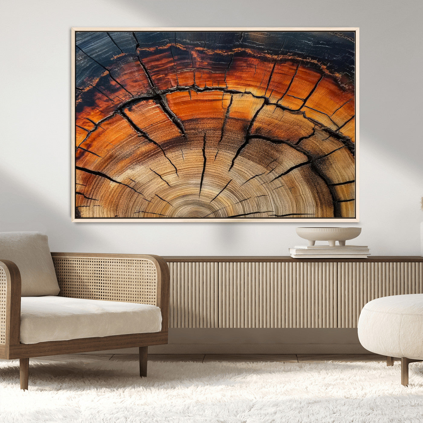 65909987-MGV-CV-36X24-Rustic Tree Ring Wall Art – Nature Inspired Wooden Texture Canvas Print, Modern Abstract Artwork for Living Room, Bedroom, Office