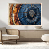 45268471-MGV-CV-36X24-Blue Tree Ring Wall Art – Rustic Wood Cross Section Canvas Print, Modern Abstract Nature Decor for Living Room, Office, or Cabin